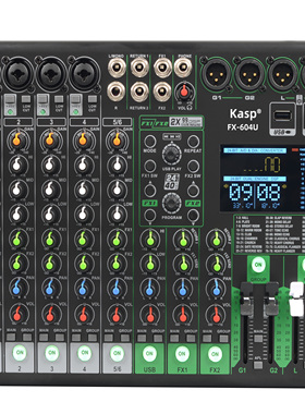 Kasp专业型蓝牙式调音台FX-604U四路Mic输入接口兼容48V