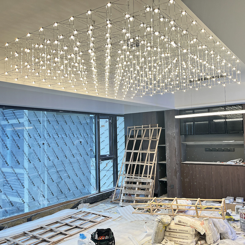 意式极简大平层客厅吊灯高级感满天星光立方吧台宴会厅餐厅餐桌灯