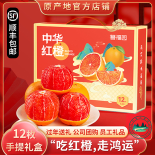 新鲜中华红橙12枚精美手提礼盒秭归血橙应季水果酸甜多汁包邮彩箱