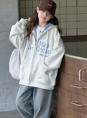 女童外套春秋款2026新款洋气女孩儿童春装女大童春季连帽卫衣开衫
