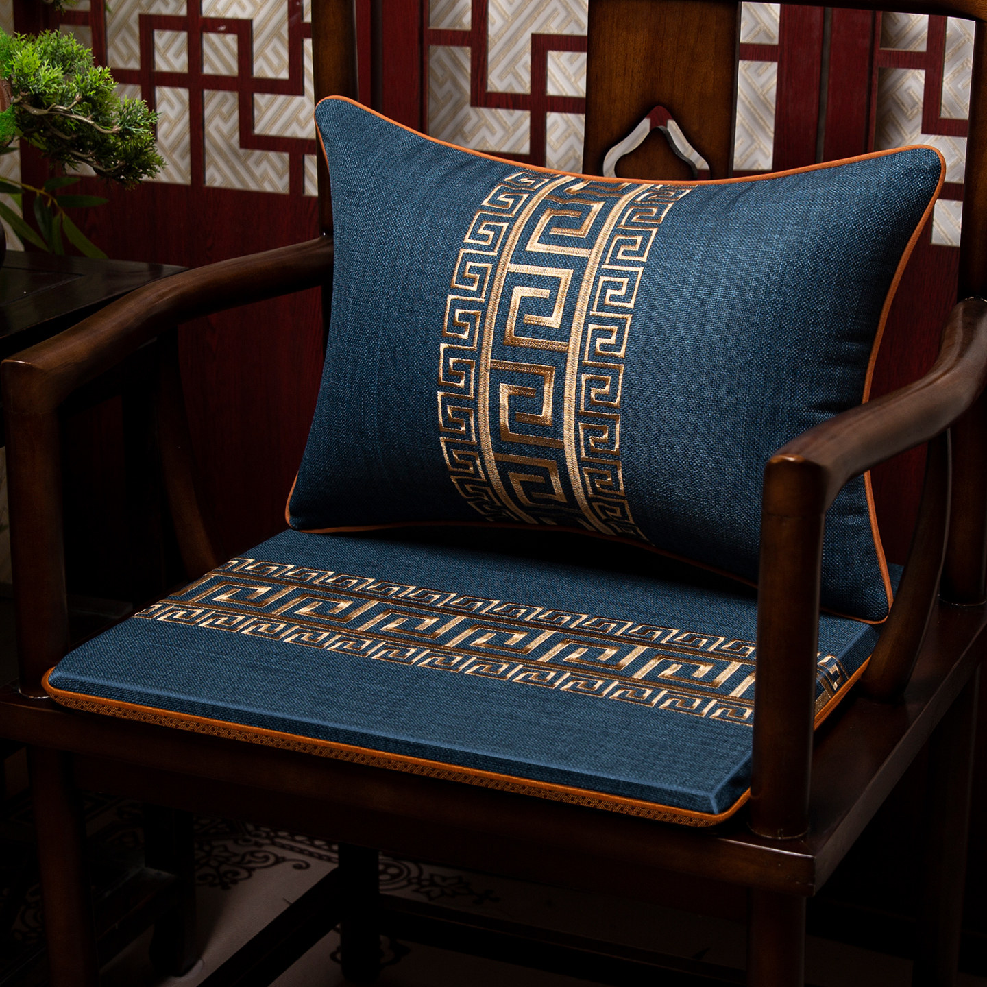 新中式红木椅子坐垫圈椅茶椅太师椅刺绣椅垫古典座垫实木椅子垫