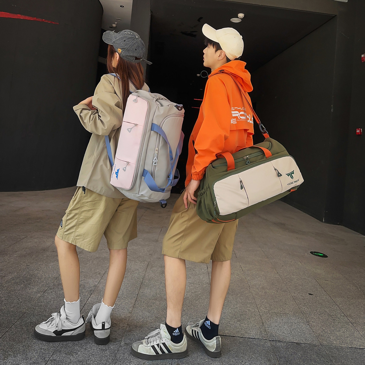 结实斜跨双肩套拉杆鞋仓旅行大包