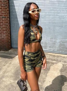 top halter shorts neck belly-exposing waist womens short