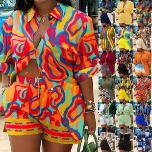shorts suits causal elastic drawstring waist tied outfits