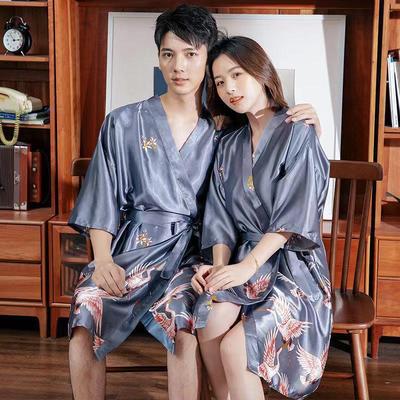 Pajamas women summer ice silk couple bathrobe thin