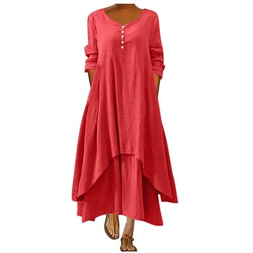 Literary linen and dress long casual with fake cotton