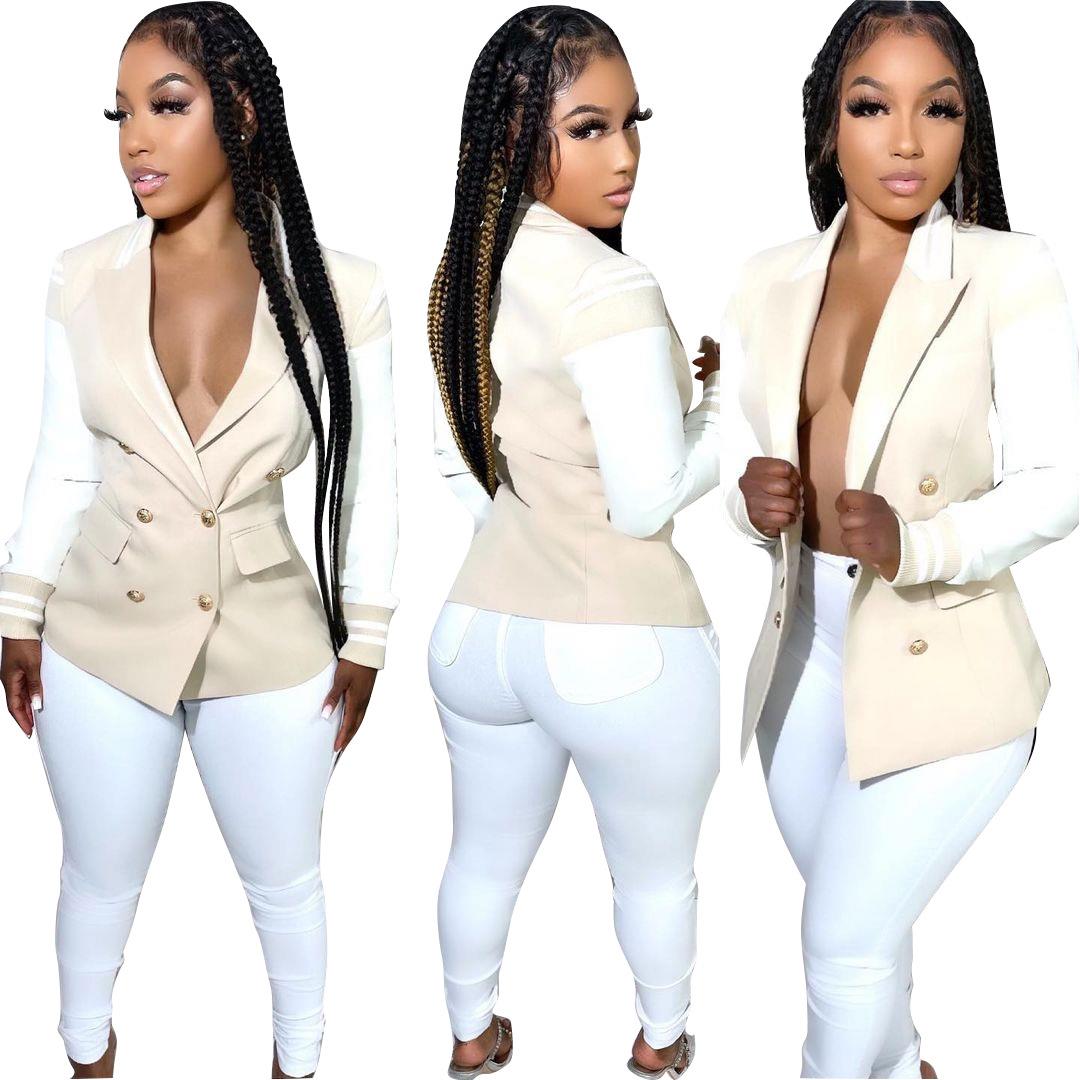 elegant long sleeved blazer dress white double breasted