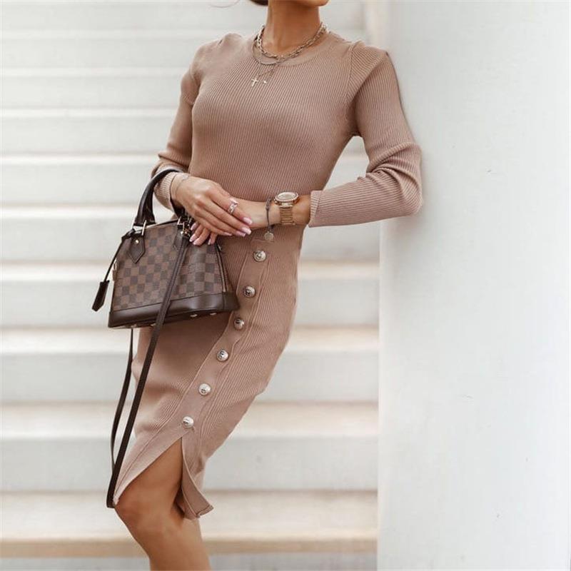 winter neck new tight clothing sexy button skirt long knit