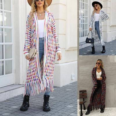 jennifer casual korean sweater coats fashion plaid tasseled