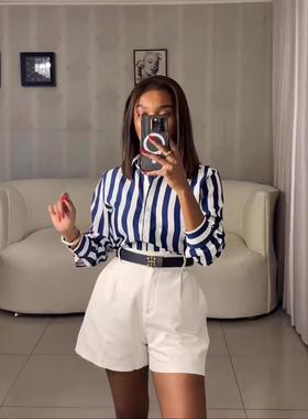 womens versatile casual blue fashion new springsummer shirt