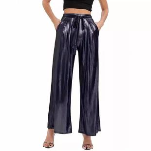 leg wide belt casual trousers loose womens high pants waist