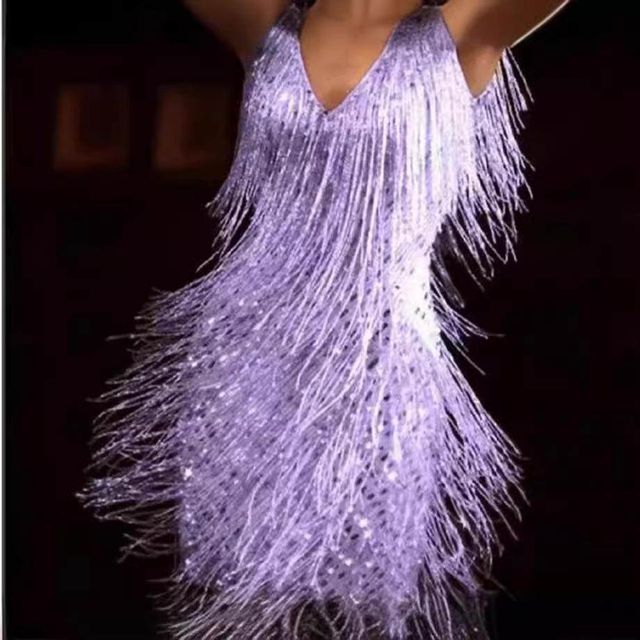 sparkly crystals fringes bodysuit sexy tassel leotard jazz