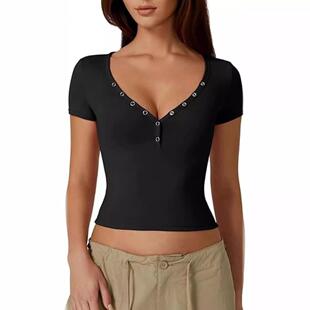 sexy tshirts henley summer shirt women button tops women