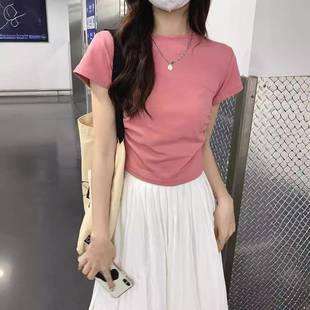 T-shirt girl tight Red white chic sweet womens short