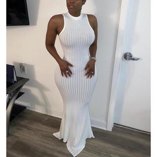 solid floor sleeveless length fishtail color dress