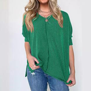 color quarter casual three Womens bat wave contrast striped