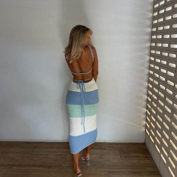 dress slim Colorful sleeveless beach backless contrasting