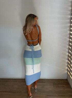 dress slim Colorful sleeveless beach backless contrasting