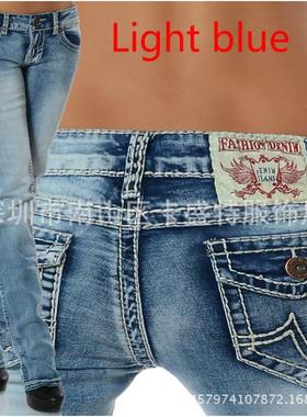 pants mid-rise denim embroidery thread thick stretch denim