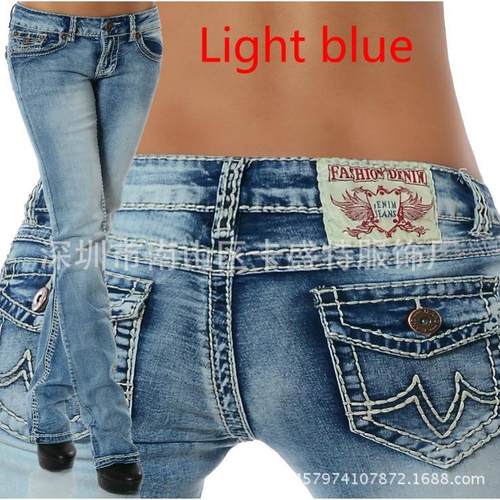 pants mid-rise denim embroidery thread thick stretch denim