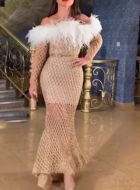 dress hip sprinkled gold dress hollow sleeve long dress