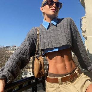 top pullover neck round knitted twisted new layered sense