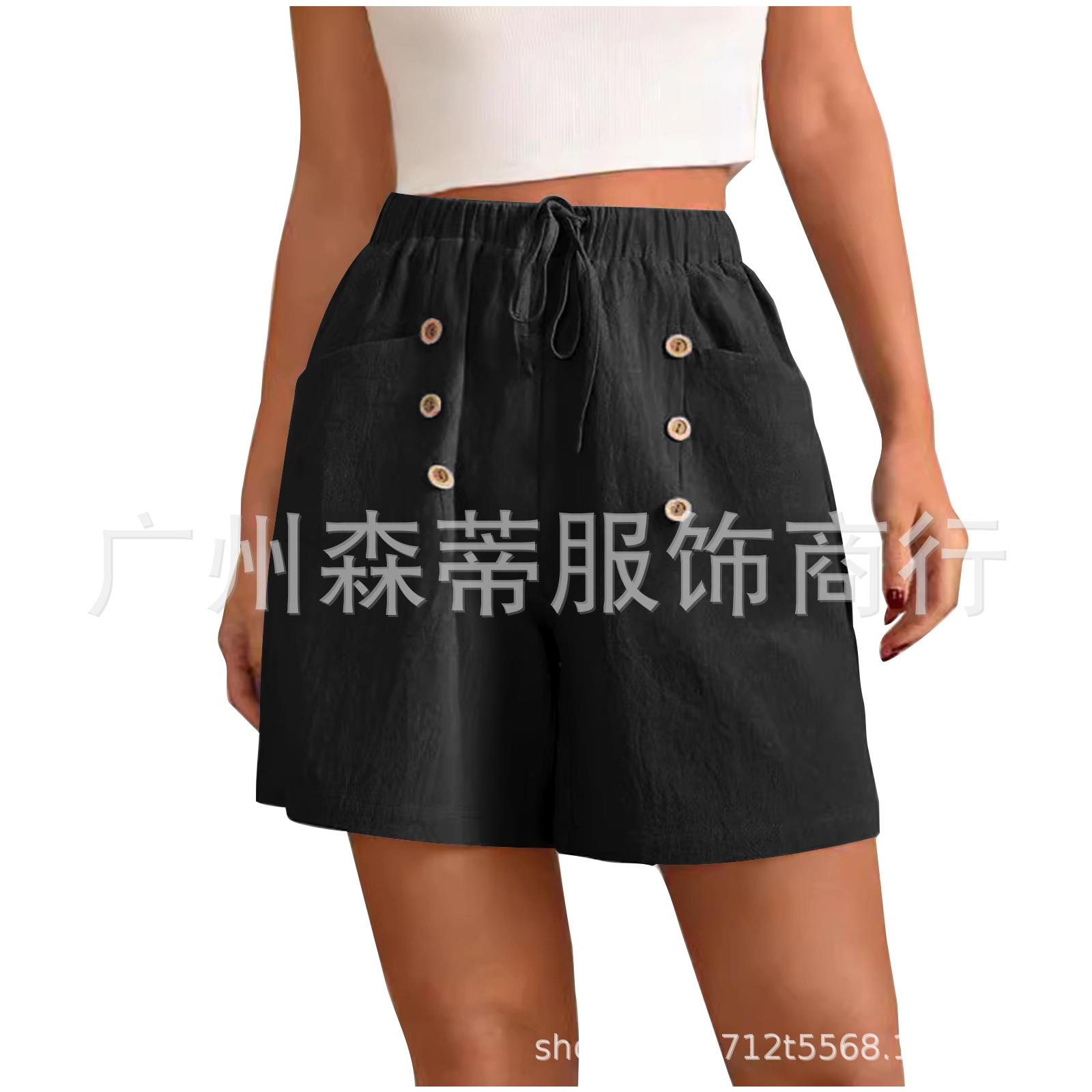 shorts casual pocket drawstring waist elastic color solid