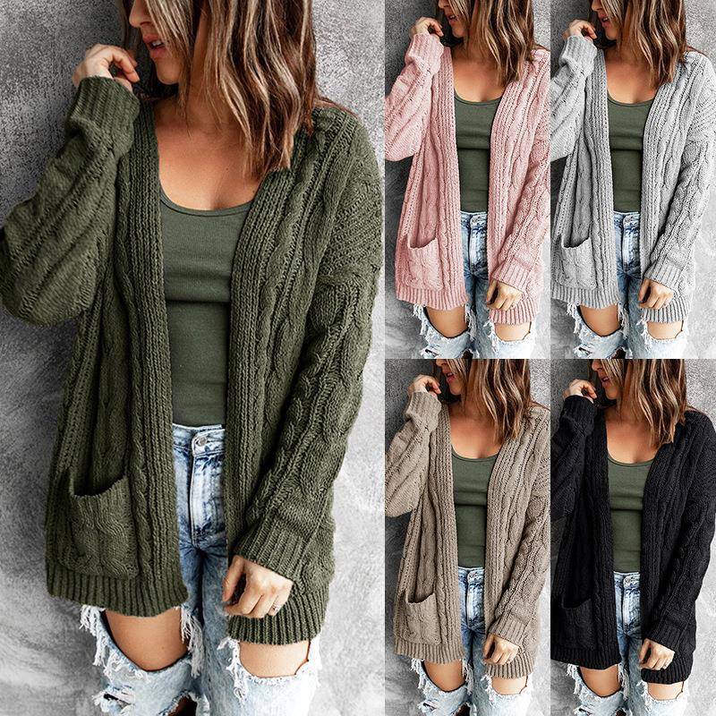 women for sweater coat cardigan knitted cable color solid