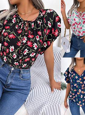 lace-up style women casual ruffled shirt for loose INS