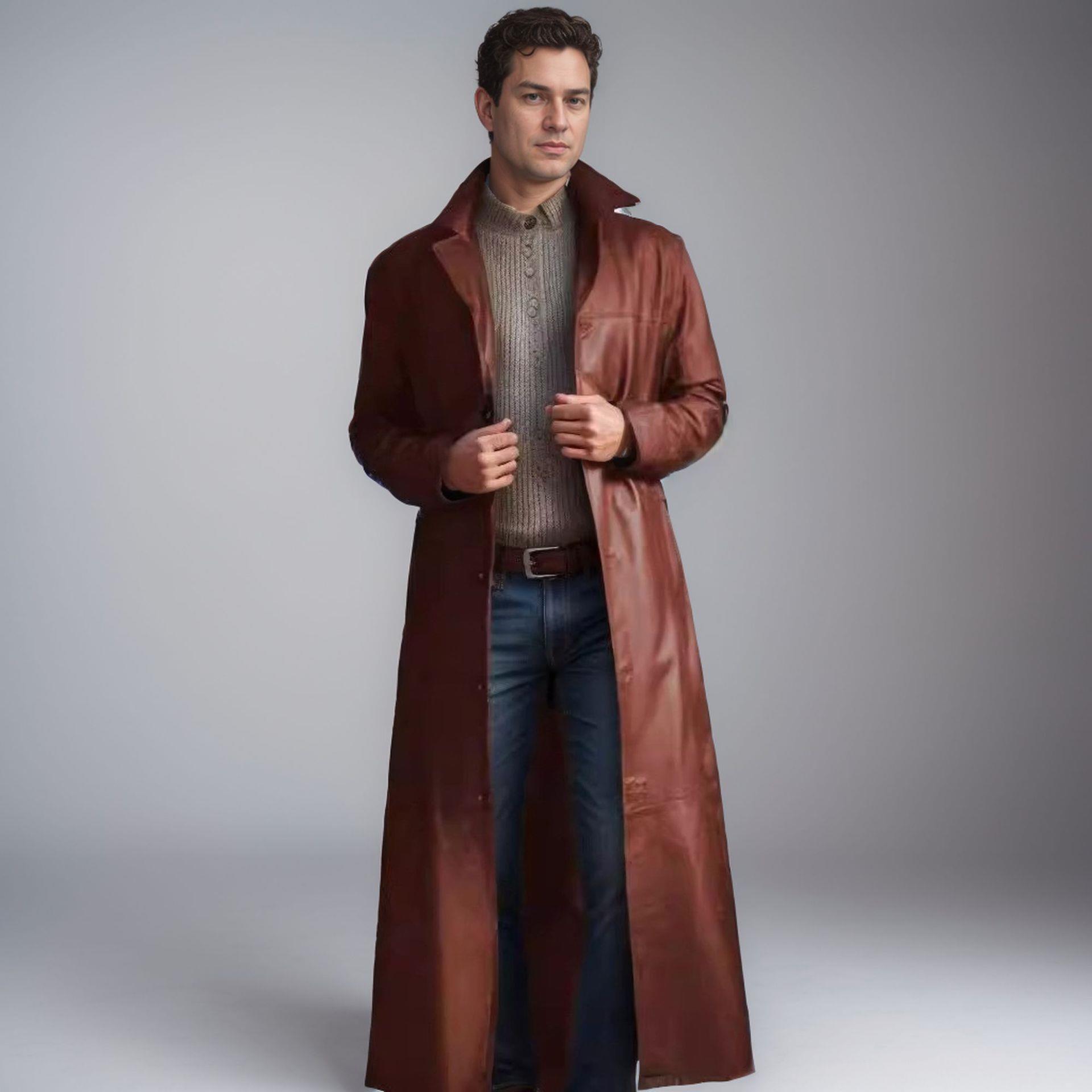 long jacket slim stylish temperament color leather coat
