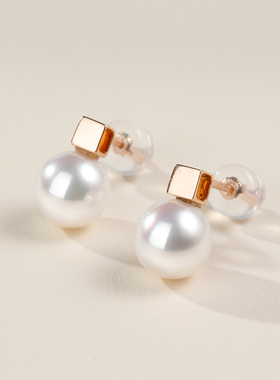 GiO珠宝 Akoya海水珍珠耳钉18K金小灯泡耳饰高级感方糖耳环
