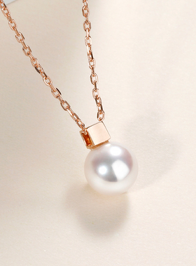 GiO珠宝 海水akoya珍珠项链18K金小方糖吊坠女真珍珠颈链官方正品