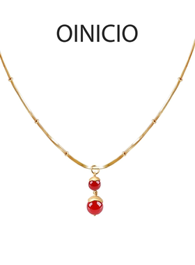 [新年礼物]OINICIO初印种子系列925银红玛瑙葫芦项链女本命年颈链
