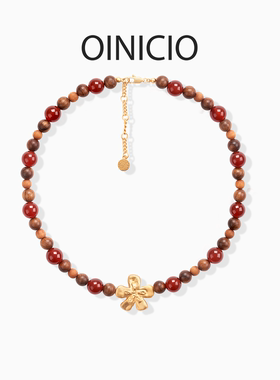 [新年礼物OINICIO初印种子系列本命年檀香木红玛瑙花花串珠项链
