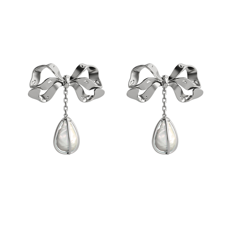 初印蝴蝶结珍珠耳环生日礼物