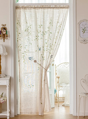 燕子亚麻布门帘免打孔透光不透人中古风隔断帘客厅厨房阳台隐私帘