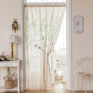 燕子亚麻布门帘免打孔透光不透人中古风隔断帘客厅厨房阳台隐私帘