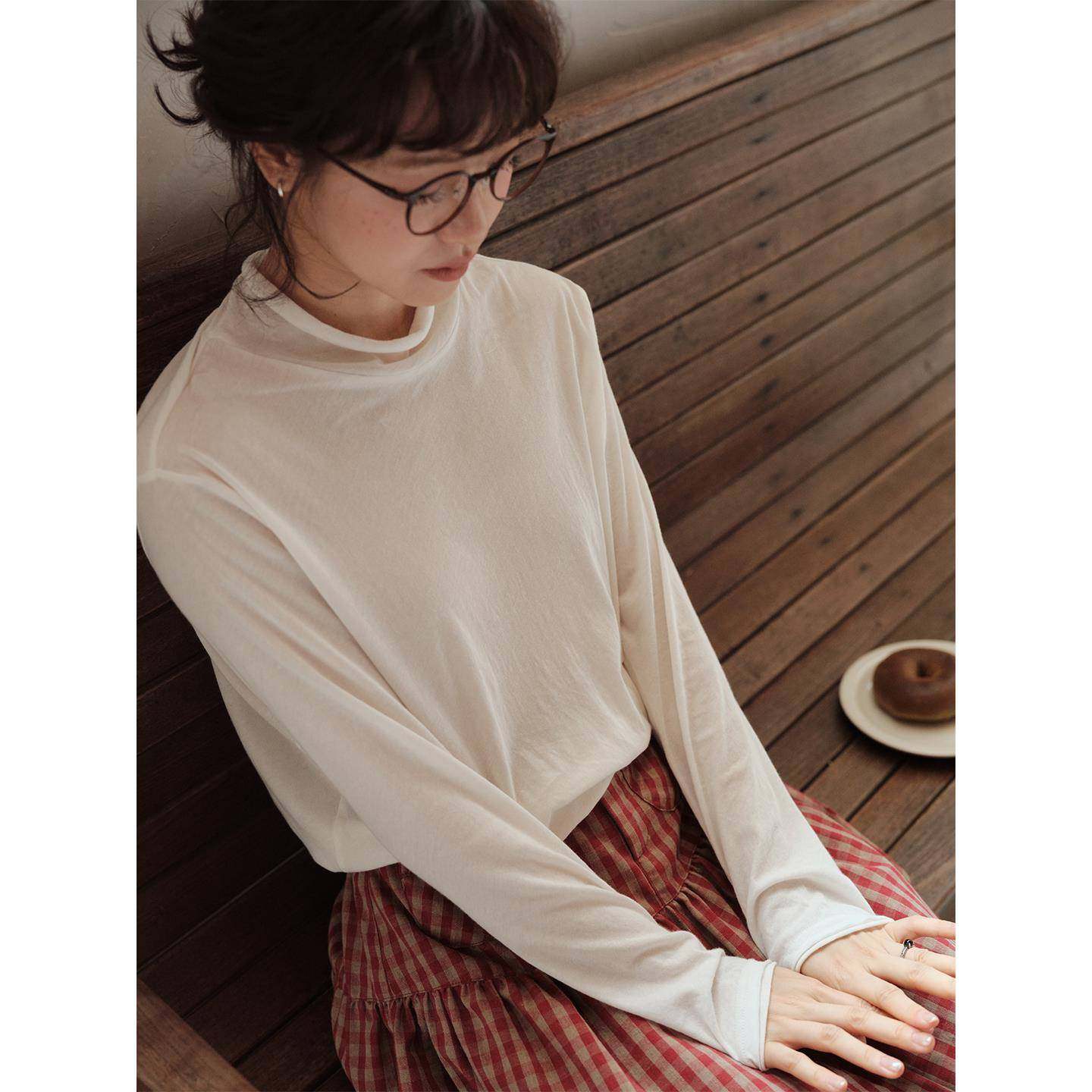 说与山听「四季诗」长绒棉羊毛混纺卷边正肩打底衫6951