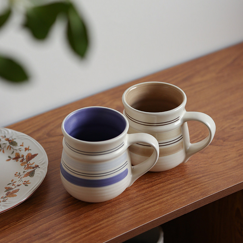 美单复古马克杯手绘条纹水杯陶瓷杯子哑光早餐杯外贸哑光牛奶杯,餐饮具,马克杯,淘宝优惠券,粉丝福利购,淘宝优惠卷