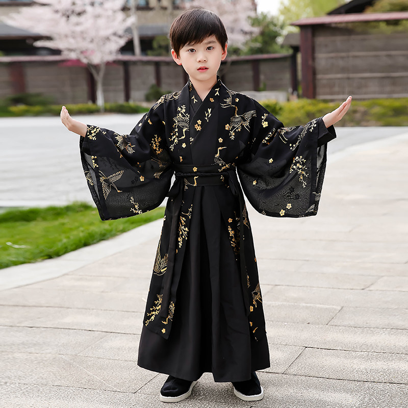 儿童古装霸气高端书生汉服男童古风帅气夏季薄款走秀长衫仙鹤广袖