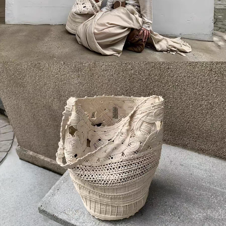 慵懒风蜡绳手工编织包镂空单肩大包女大容量沙滩露营度假托特包包