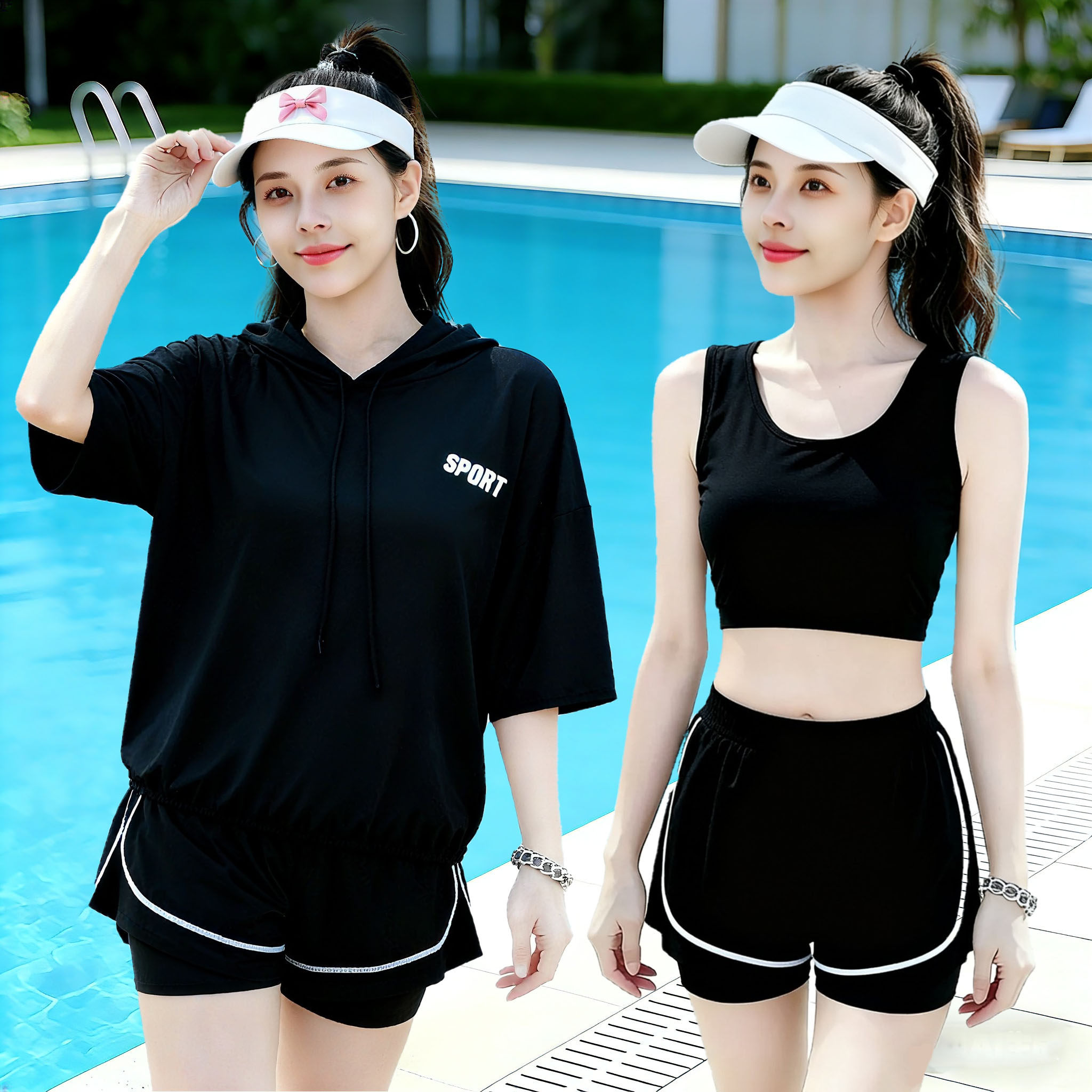 大码泳衣女胖mm长款200斤遮肚显瘦性感三件套大胸分体高腰游泳衣