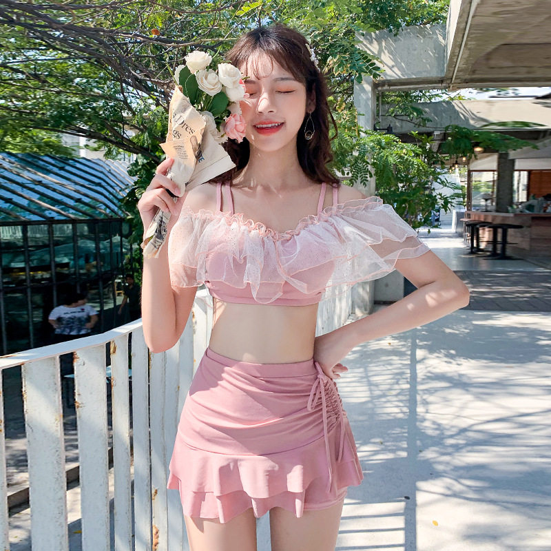 甜美分体少女泳衣2025新款显瘦裙式两件套游泳衣女士度假温泉泳装