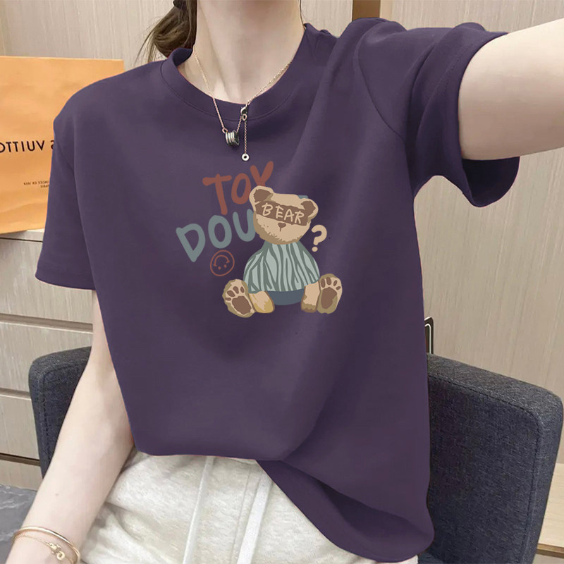 夏季新款常规正肩短袖t恤女韩系时尚休闲打底衫上衣ins紫色