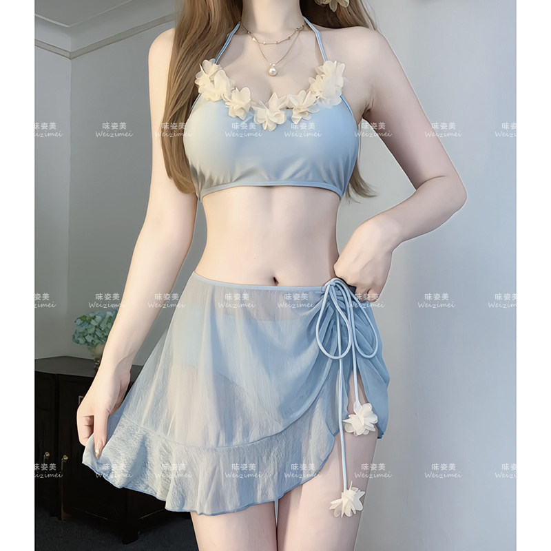 泳衣女高级感纯欲性感比基尼四件套显瘦遮肉分体泳衣海边度假温泉