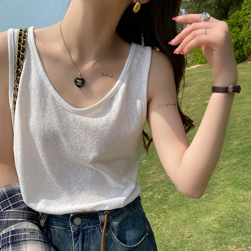 白色竹节棉麻打底吊带背心女外穿内搭2026夏新款宽松大码慵懒上衣