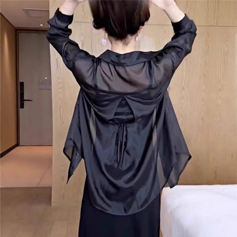 大码女装冰丝防晒衬衫女夏季薄款外套吊带外搭长袖衬衣中长款上衣