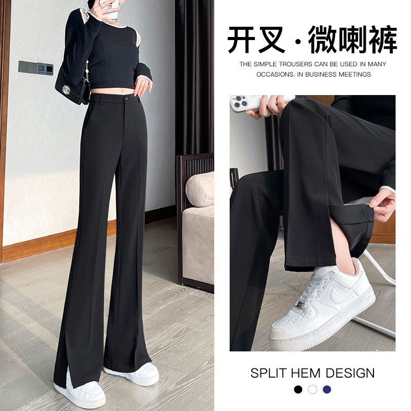 大码胖妹妹开叉微喇裤女2025春夏季新款高腰宽松百搭休闲西装裤子
