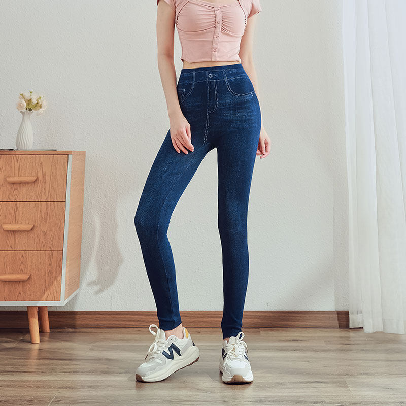 高弹力仿牛仔裤女夏季打底裤女高腰外穿薄款修身显瘦紧身裤小脚裤