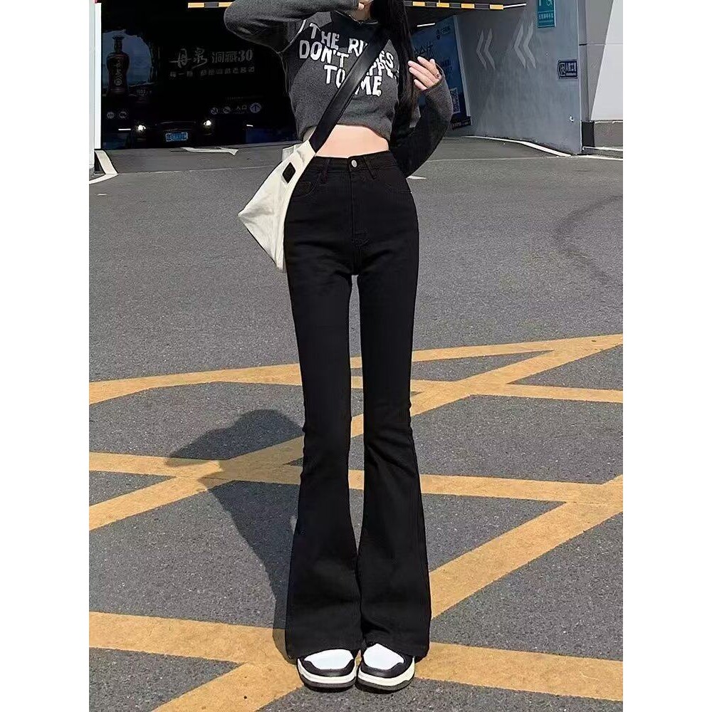 黑色微喇叭牛仔裤女2026年春夏薄款显瘦高腰长裤弹力马蹄阔腿裤子